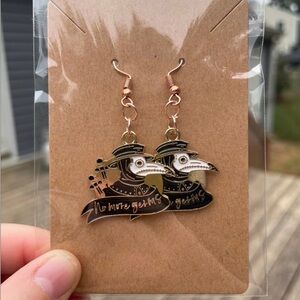 Hand-pieced “No More Germs” Plague Doctor Earrings